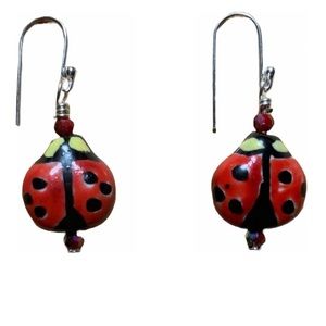 Ladybug/Crystal Porcelain ceramic SS Earwire